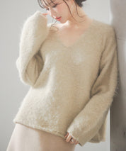 深めVネックドロップショルダーニットプルオーバーsdp8042 ベージュ