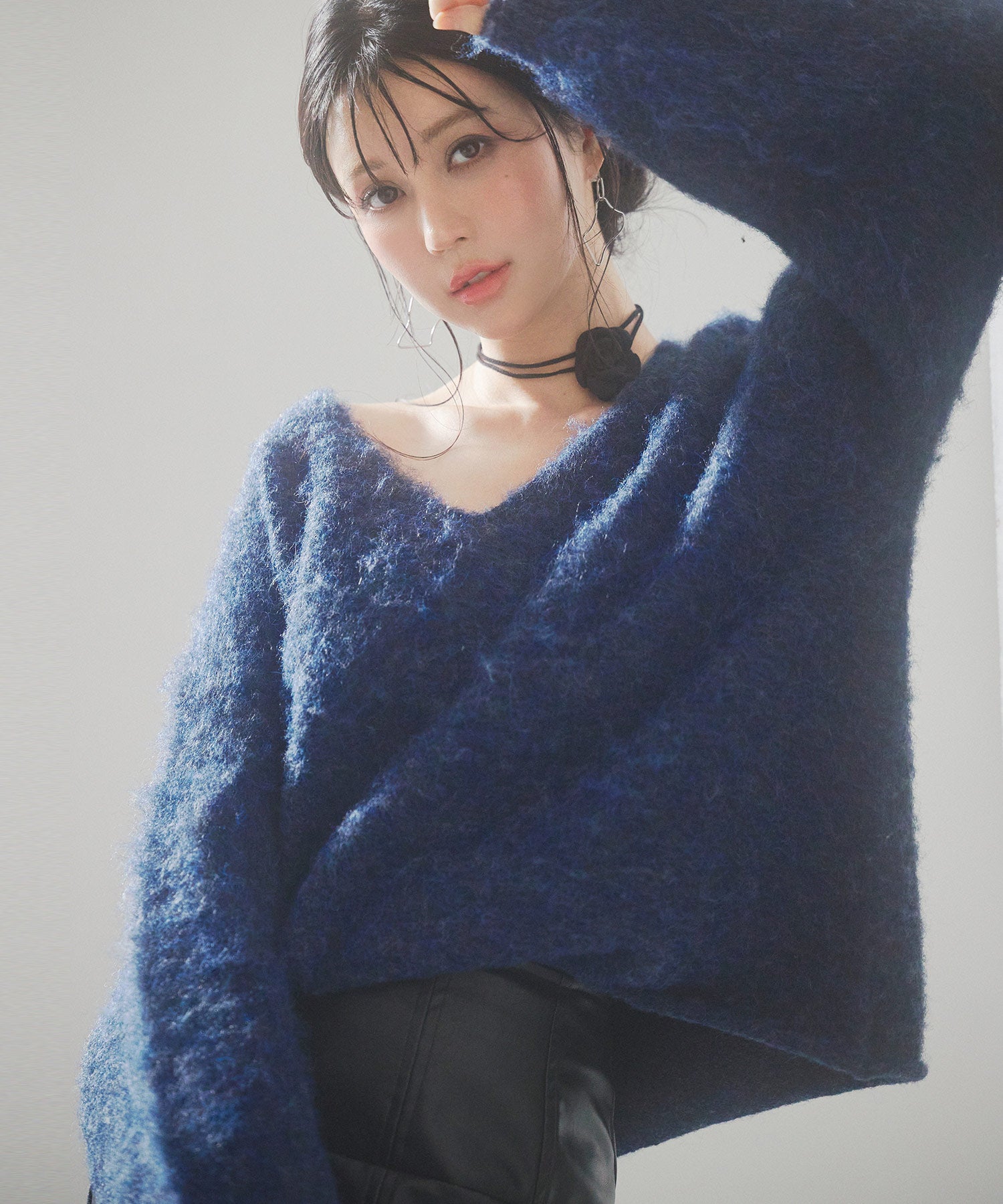 深めVネックドロップショルダーニットプルオーバーsdp8042 ネイビー