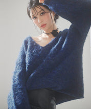 深めVネックドロップショルダーニットプルオーバーsdp8042 ネイビー