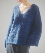 深めVネックドロップショルダーニットプルオーバーsdp8042 ネイビー