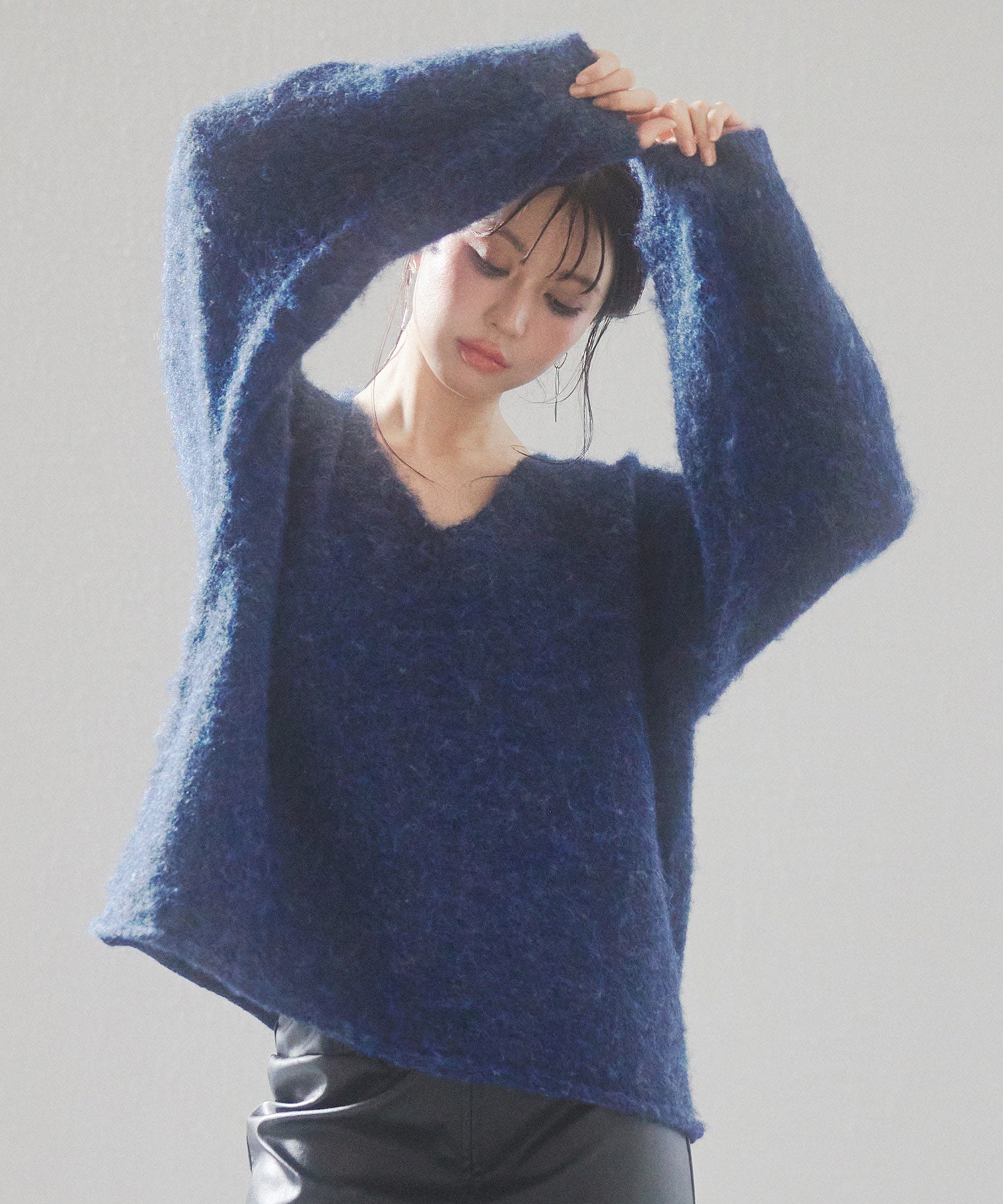 深めVネックドロップショルダーニットプルオーバーsdp8042 ネイビー