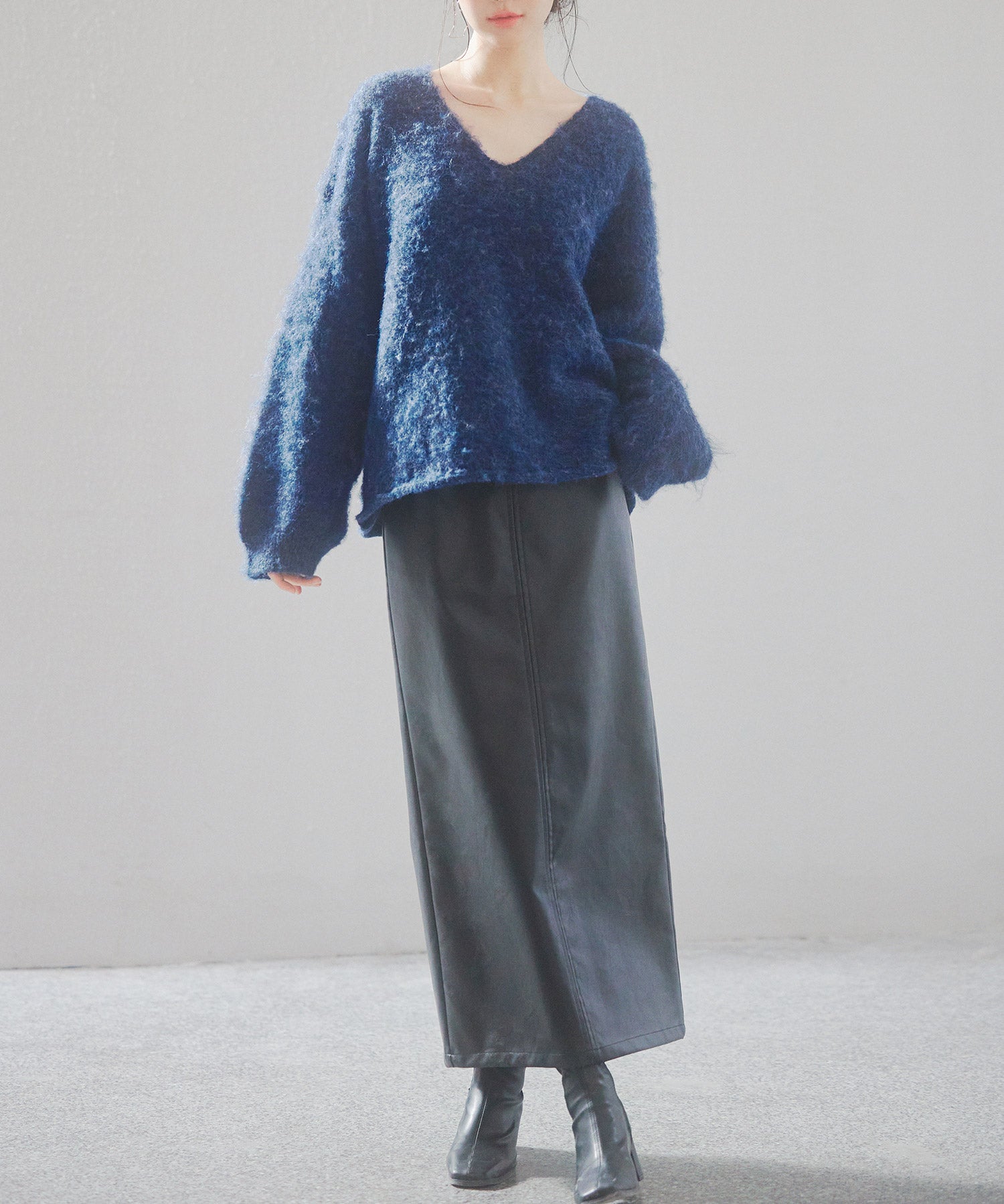 深めVネックドロップショルダーニットプルオーバーsdp8042 ネイビー