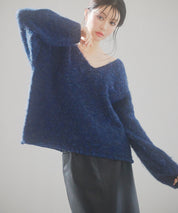 深めVネックドロップショルダーニットプルオーバーsdp8042 ネイビー