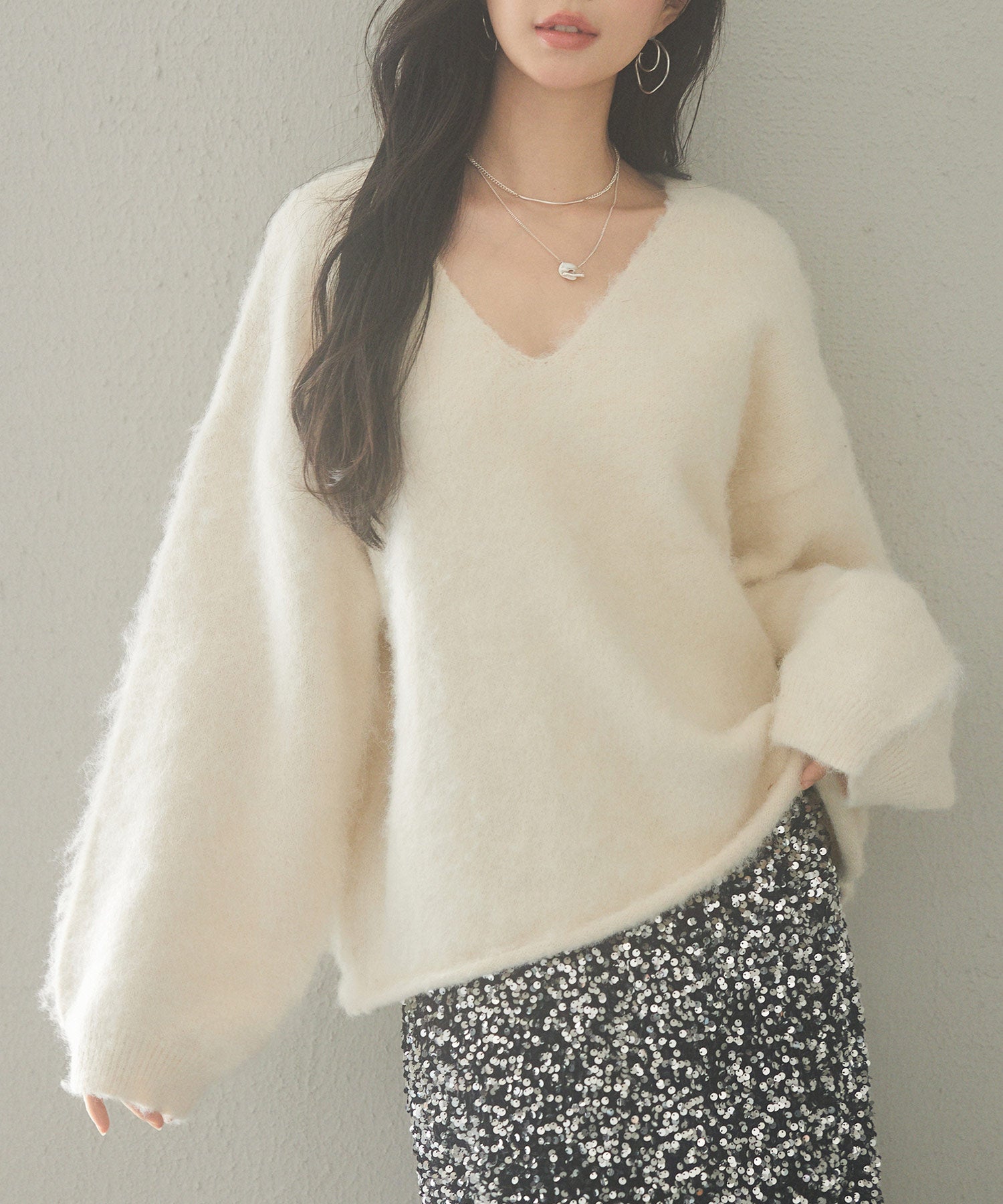 深めVネックドロップショルダーニットプルオーバーsdp8042-103-38