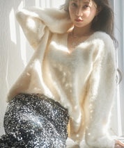 深めVネックドロップショルダーニットプルオーバーsdp8042 アイボリー