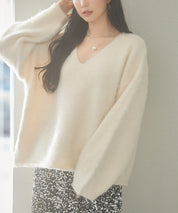 深めVネックドロップショルダーニットプルオーバーsdp8042 アイボリー