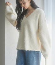 深めVネックドロップショルダーニットプルオーバーsdp8042 アイボリー