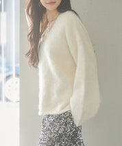 深めVネックドロップショルダーニットプルオーバーsdp8042 アイボリー