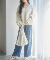 深めVネックドロップショルダーニットプルオーバーsdp8042 アイボリー