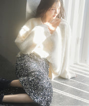 深めVネックドロップショルダーニットプルオーバーsdp8042 アイボリー