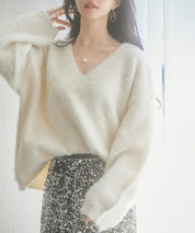 深めVネックドロップショルダーニットプルオーバーsdp8042 アイボリー