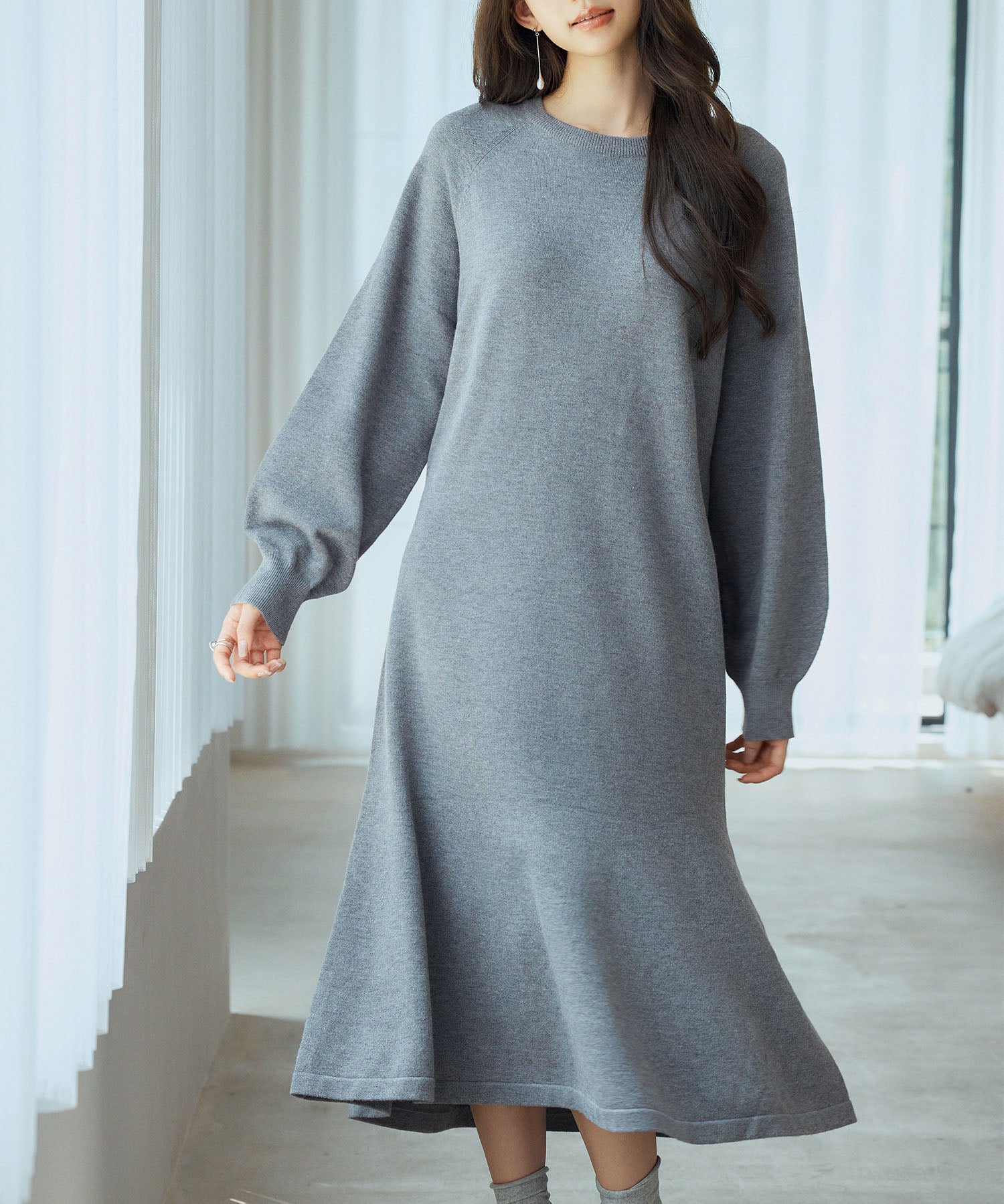 ラグランスリーブニットワンピースsdp8044 チャコール