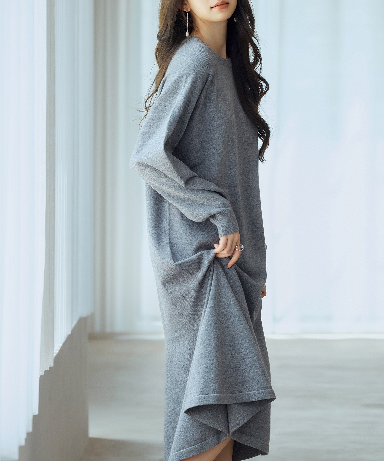 ラグランスリーブニットワンピースsdp8044 チャコール