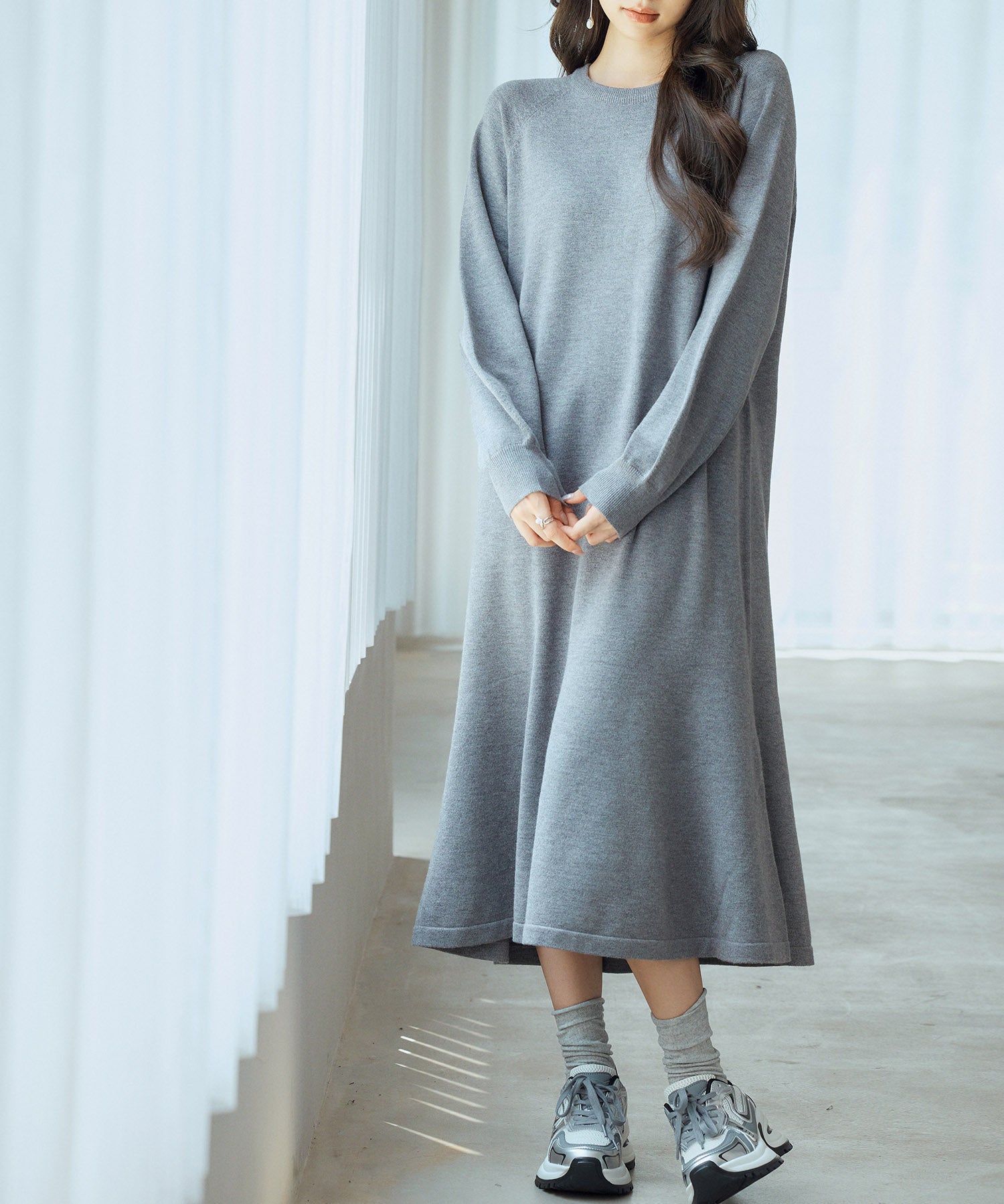 ラグランスリーブニットワンピースsdp8044 チャコール