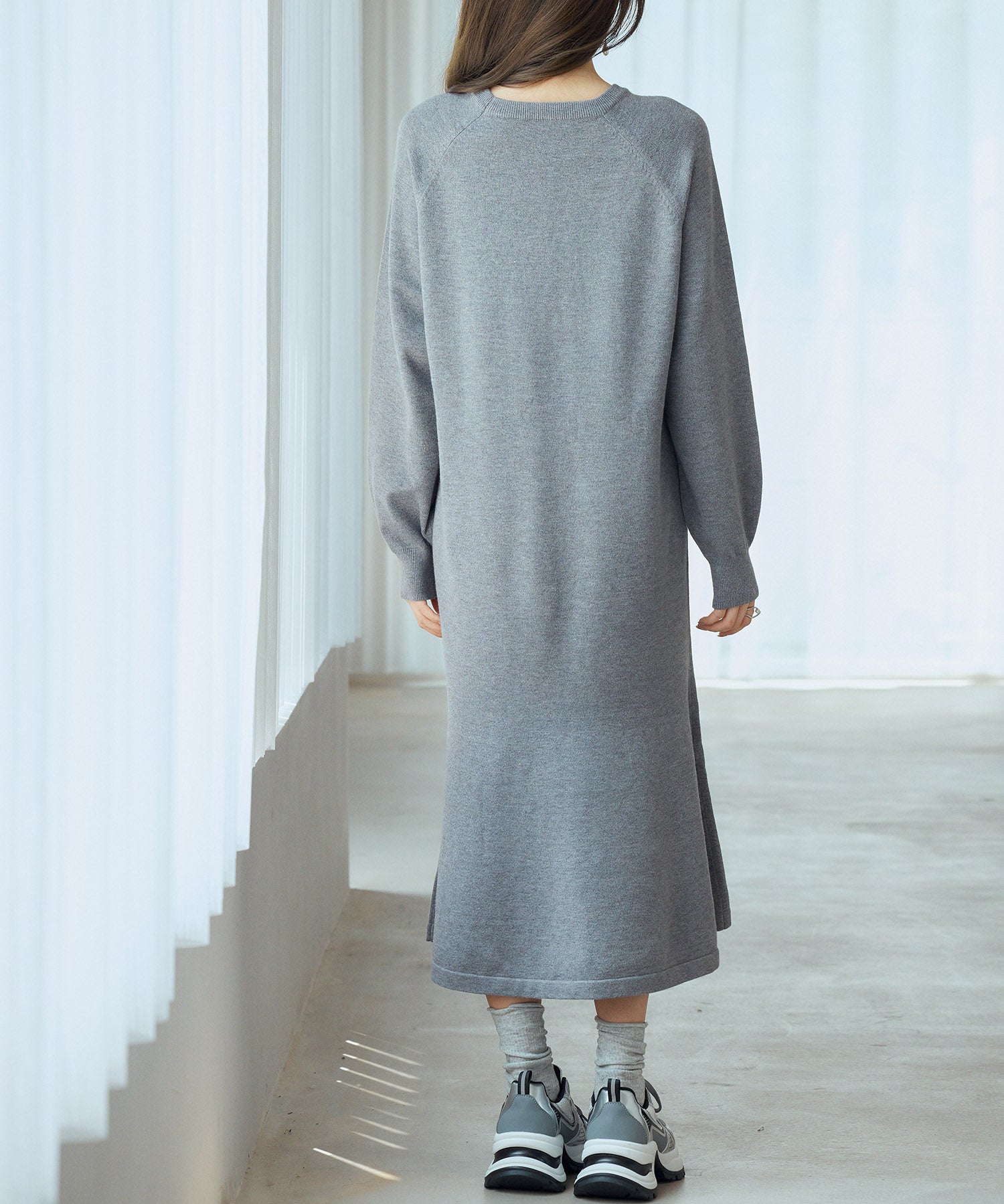 ラグランスリーブニットワンピースsdp8044 チャコール