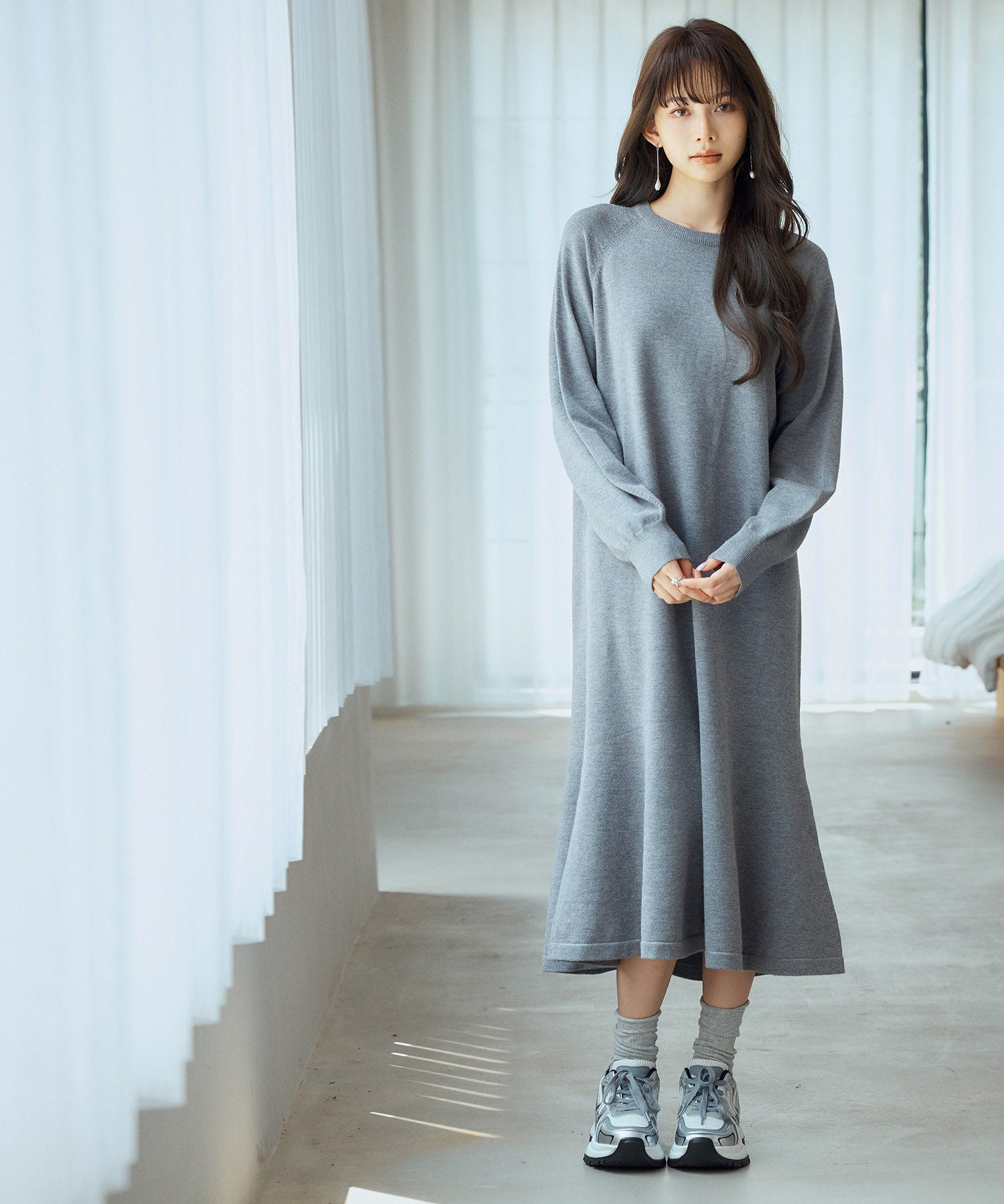 ラグランスリーブニットワンピースsdp8044 チャコール