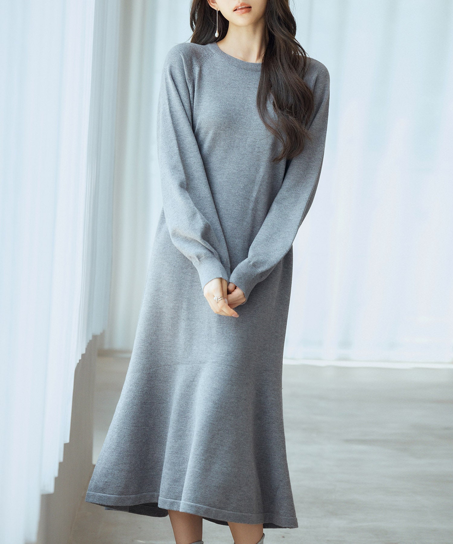 ラグランスリーブニットワンピースsdp8044 チャコール