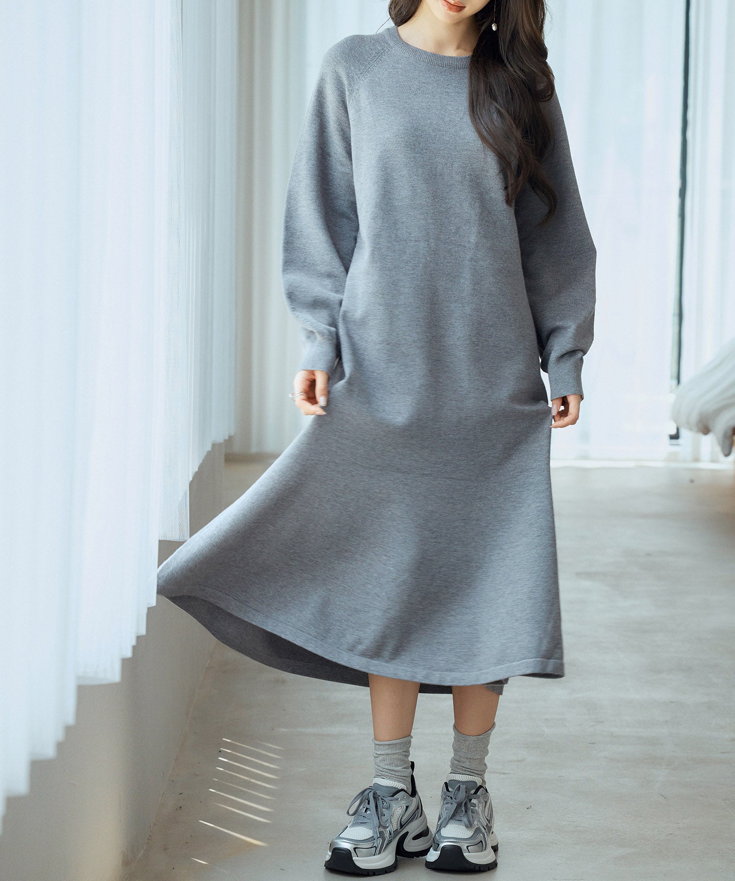 ラグランスリーブニットワンピースsdp8044 チャコール