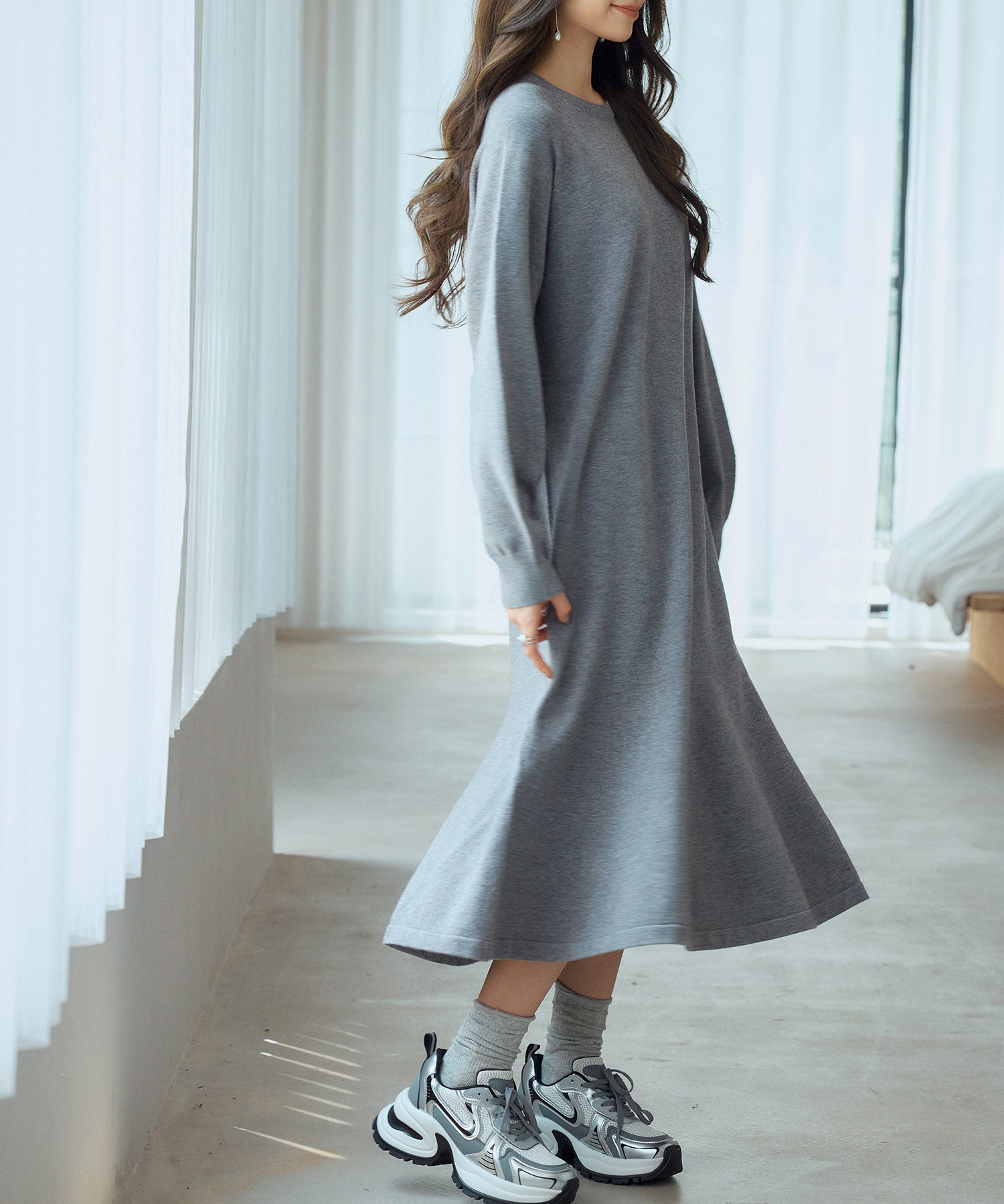 ラグランスリーブニットワンピースsdp8044 チャコール