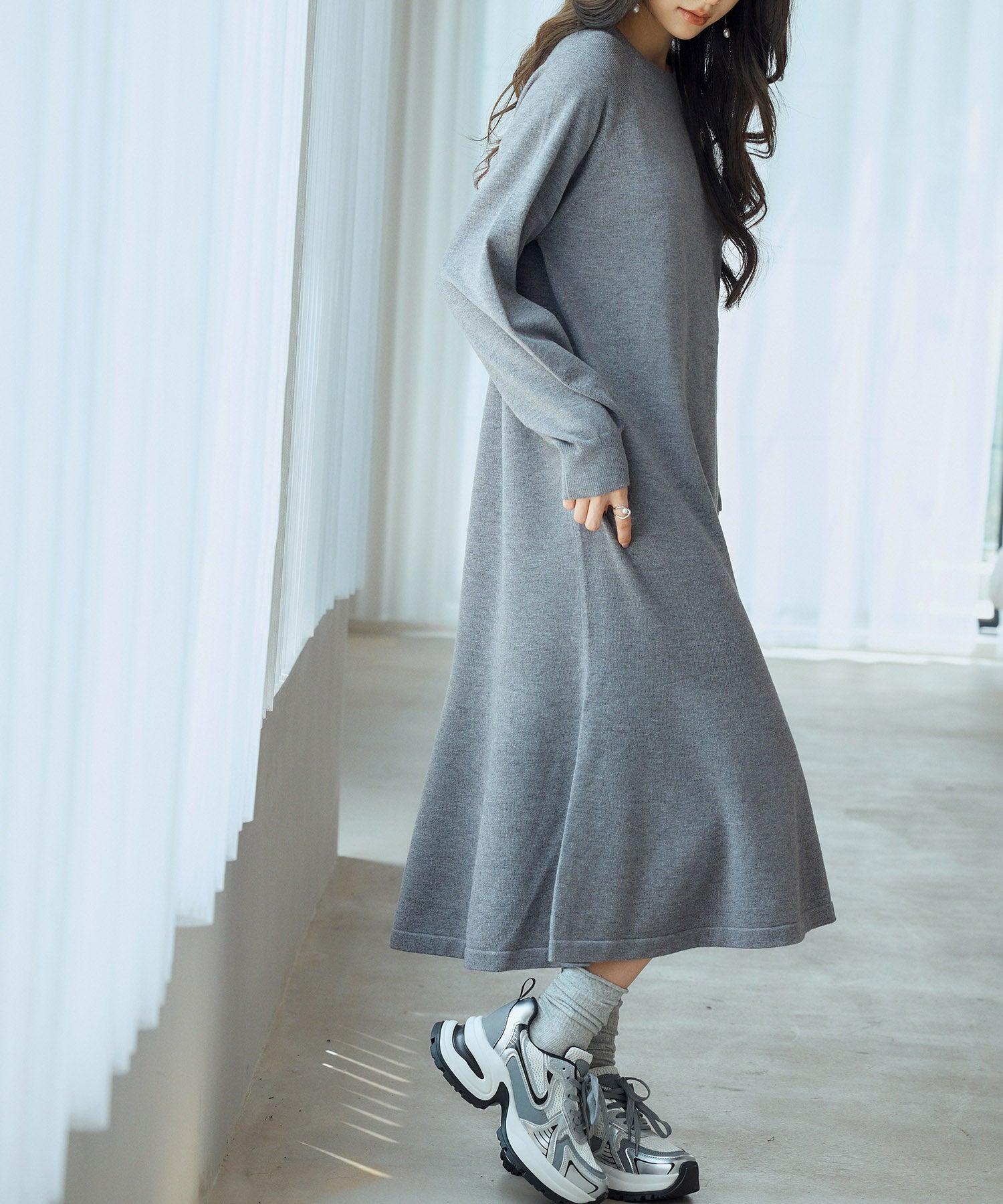 ラグランスリーブニットワンピースsdp8044 チャコール