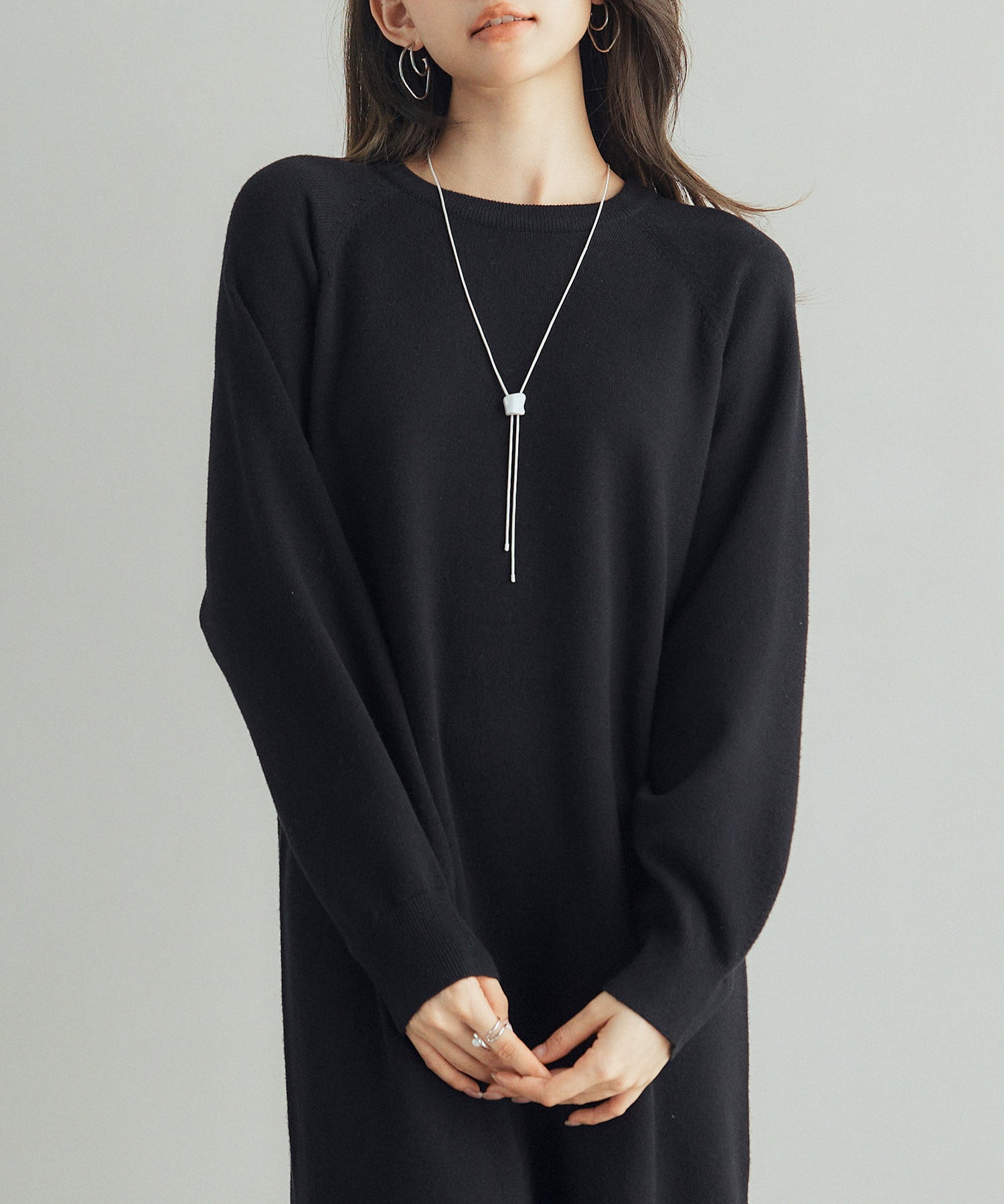 ラグランスリーブニットワンピースsdp8044 ブラック