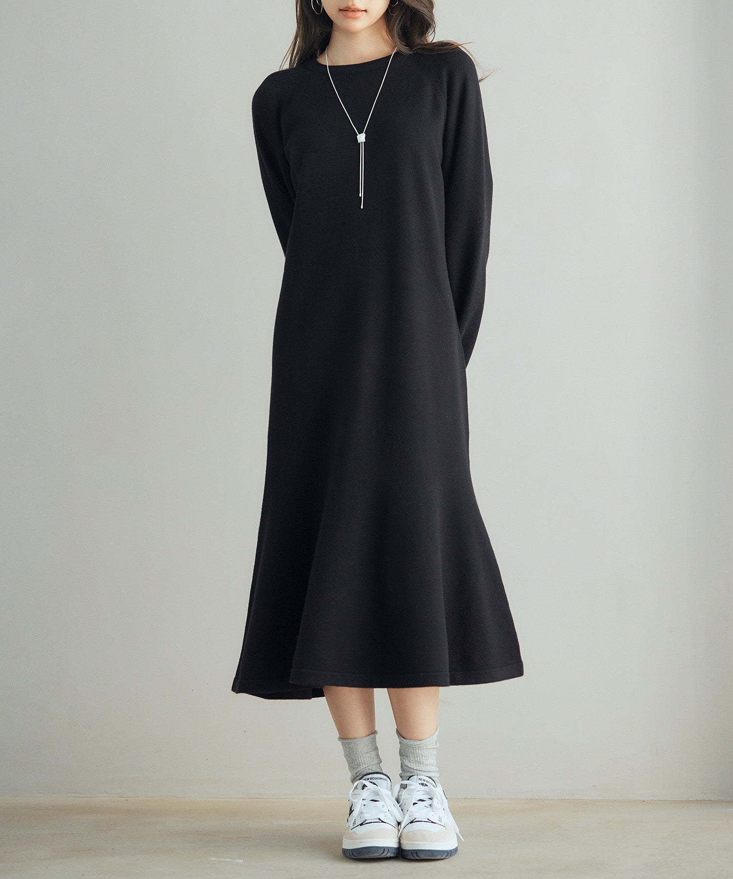 ラグランスリーブニットワンピースsdp8044 ブラック