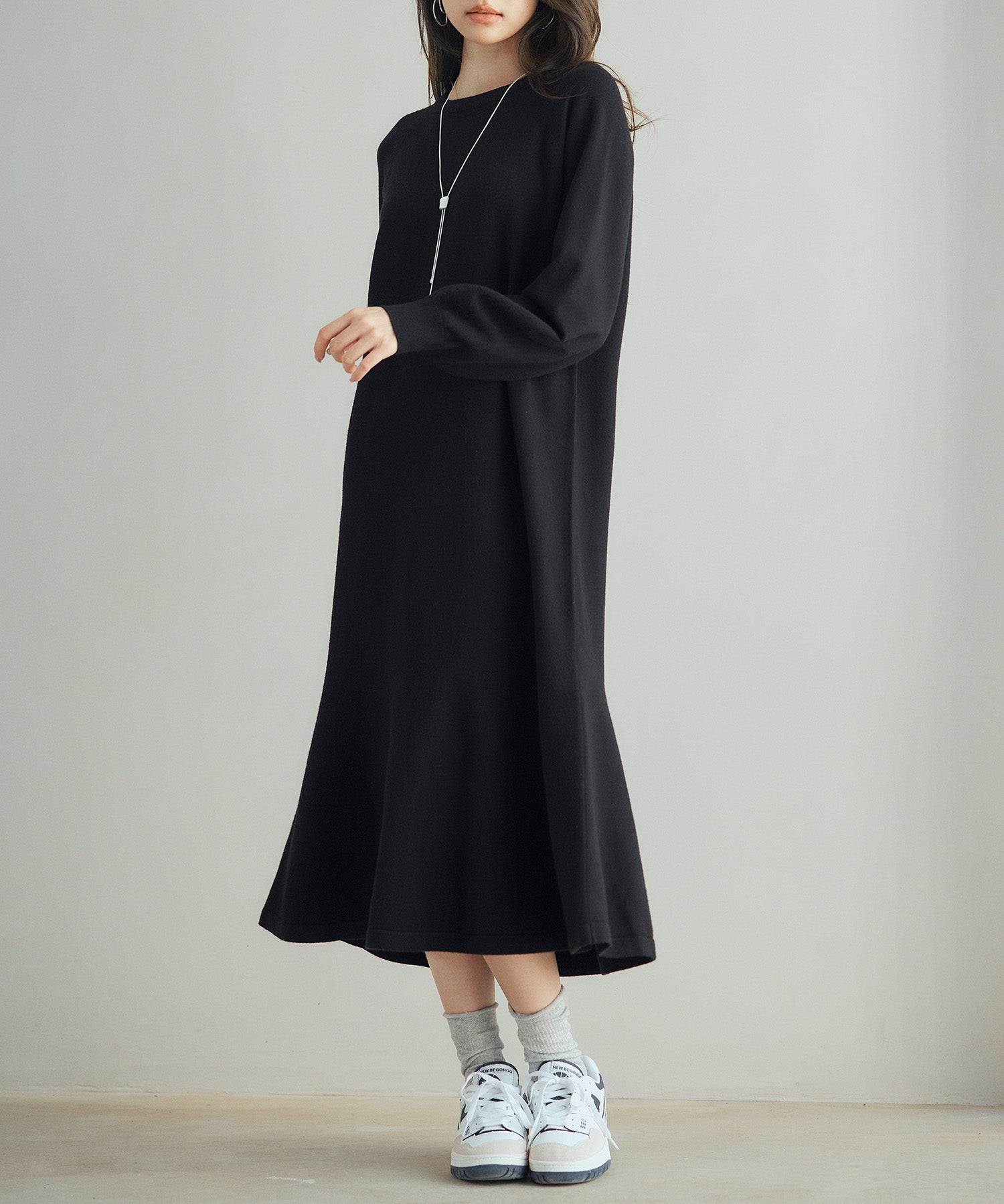 ラグランスリーブニットワンピースsdp8044 ブラック