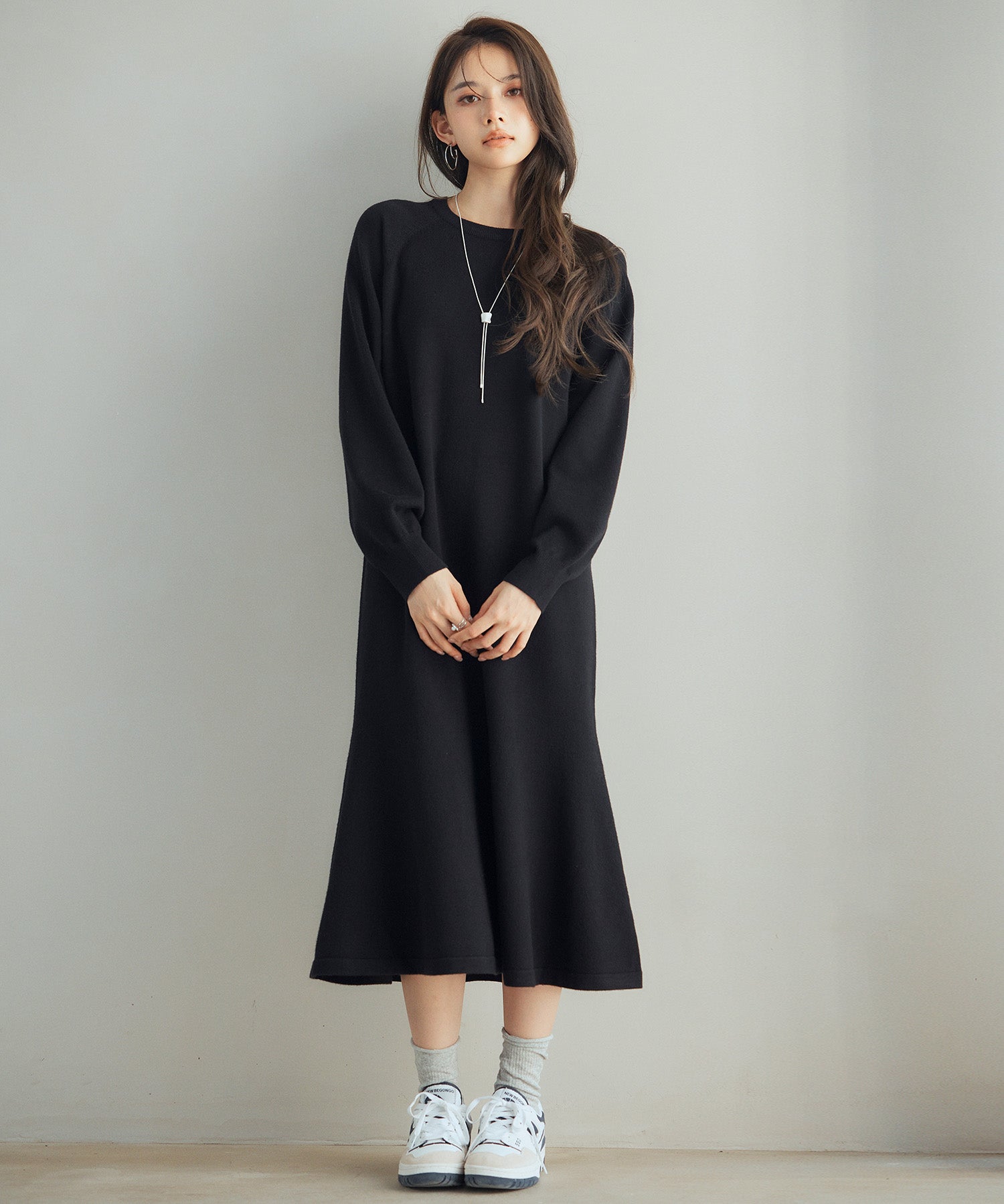 ラグランスリーブニットワンピースsdp8044 ブラック