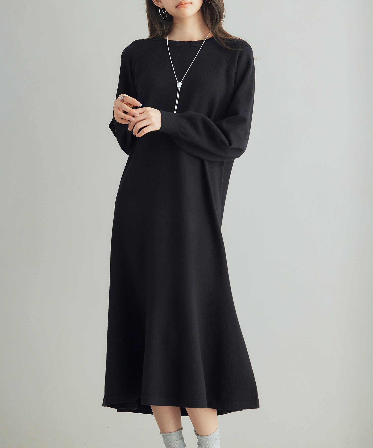 ラグランスリーブニットワンピースsdp8044 ブラック