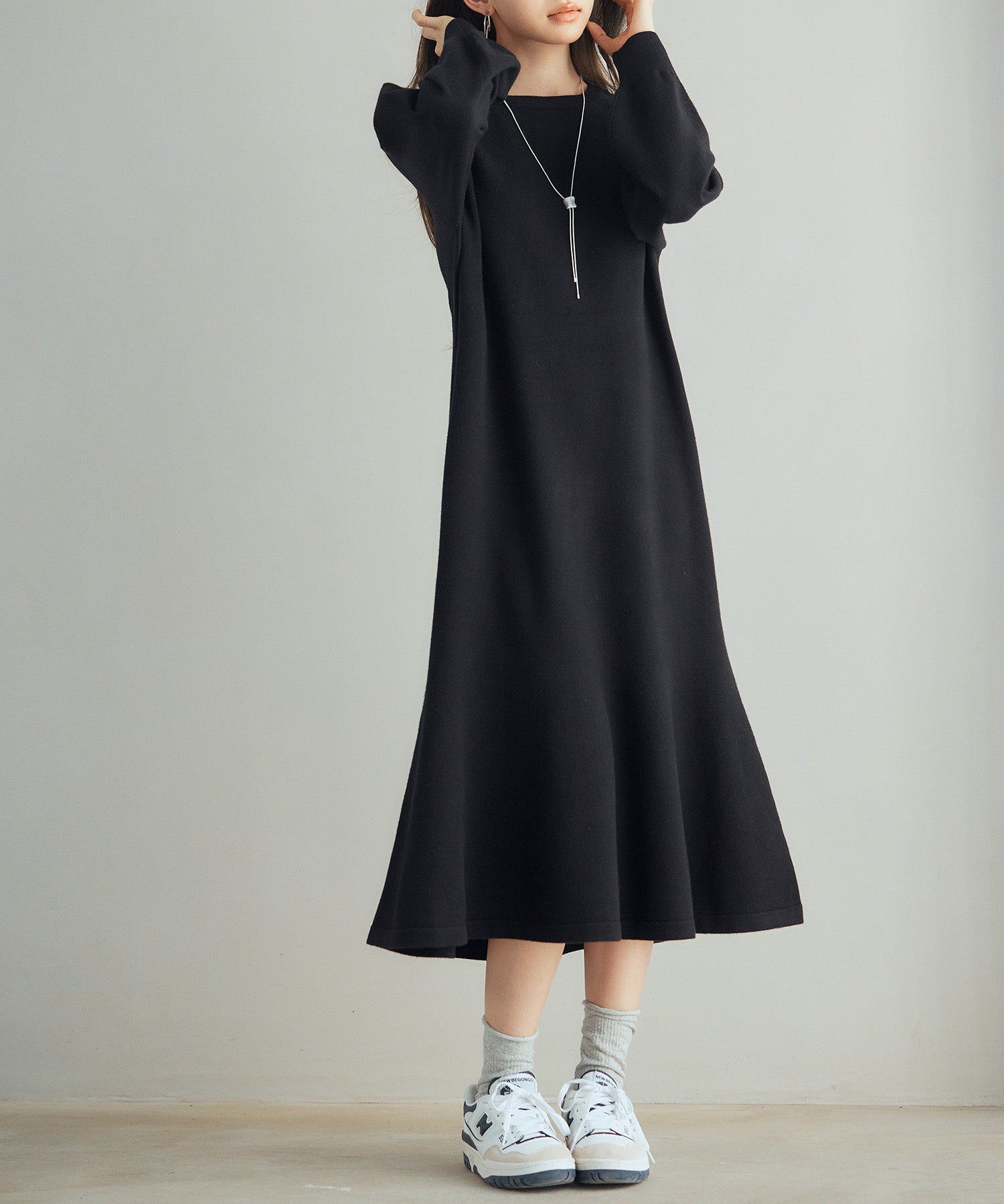 ラグランスリーブニットワンピースsdp8044 ブラック