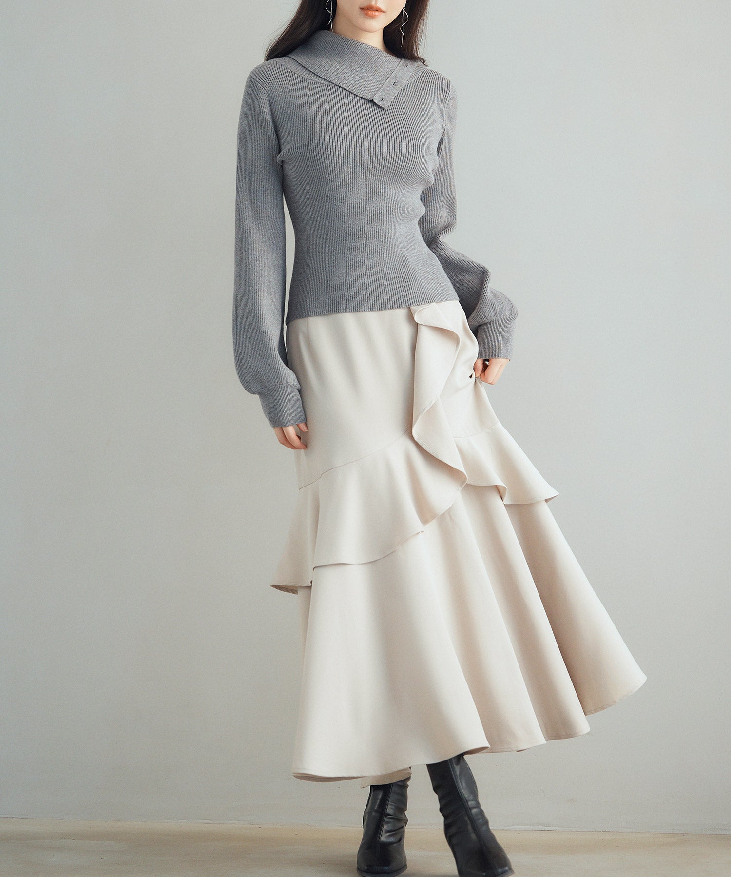 ポワン袖2wayネックニットプルオーバーsdp8046 チャコール