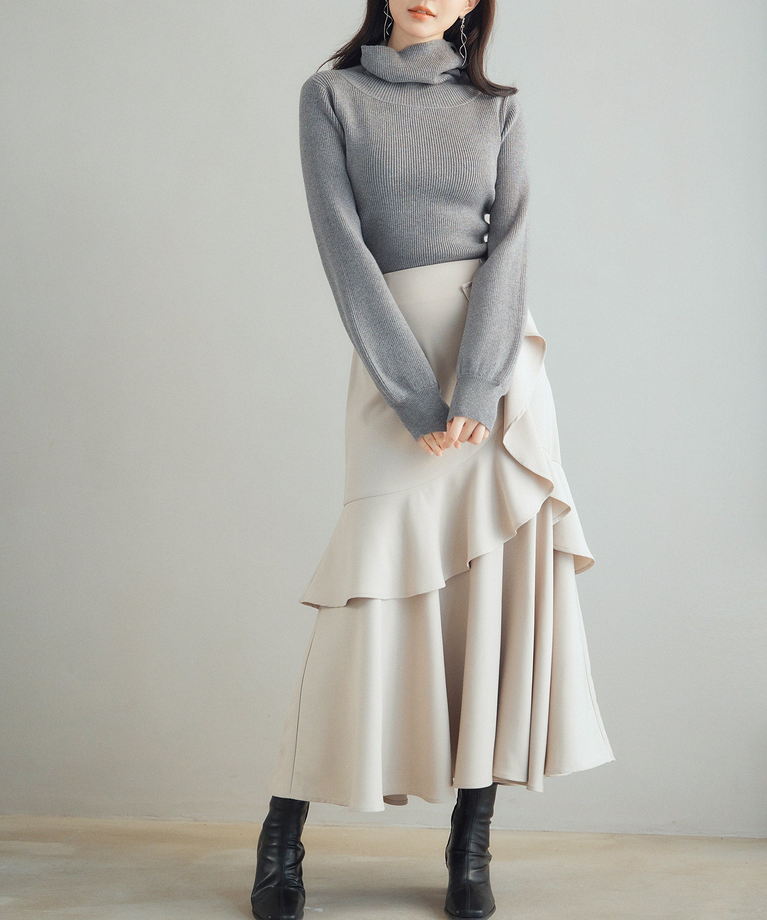 ポワン袖2wayネックニットプルオーバーsdp8046 チャコール