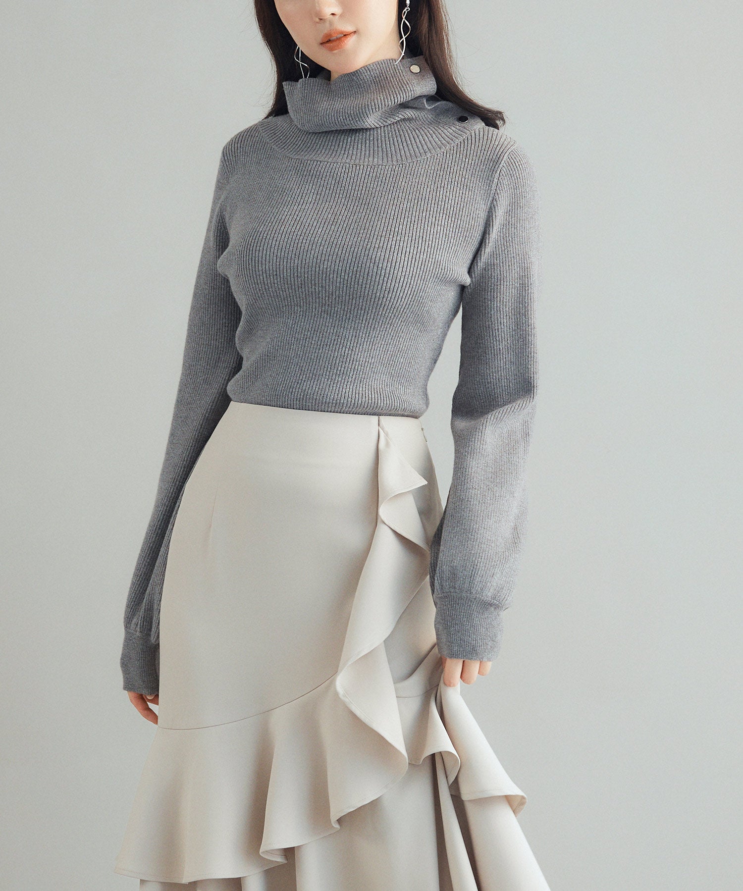 ポワン袖2wayネックニットプルオーバーsdp8046 チャコール