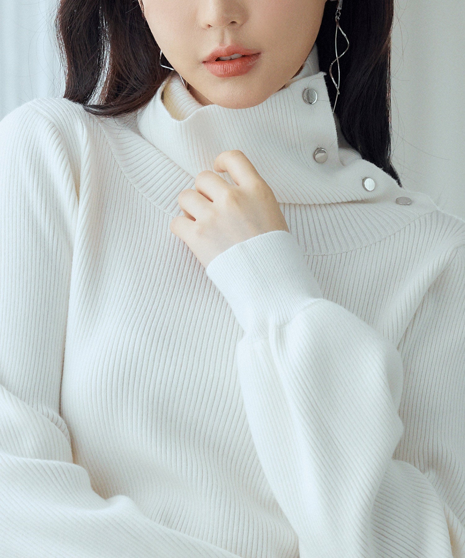 ポワン袖2wayネックニットプルオーバーsdp8046 アイボリー