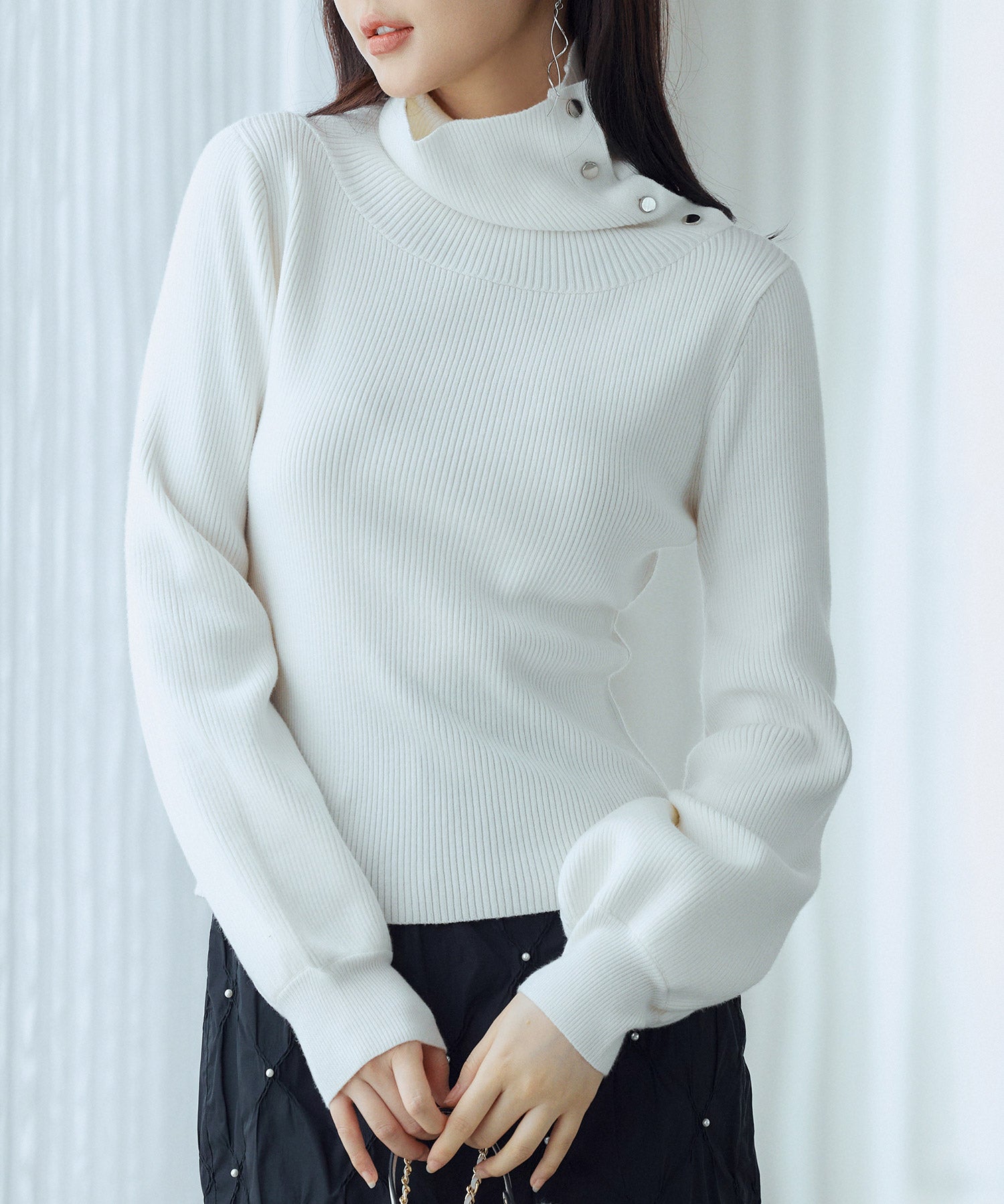 ポワン袖2wayネックニットプルオーバーsdp8046 アイボリー