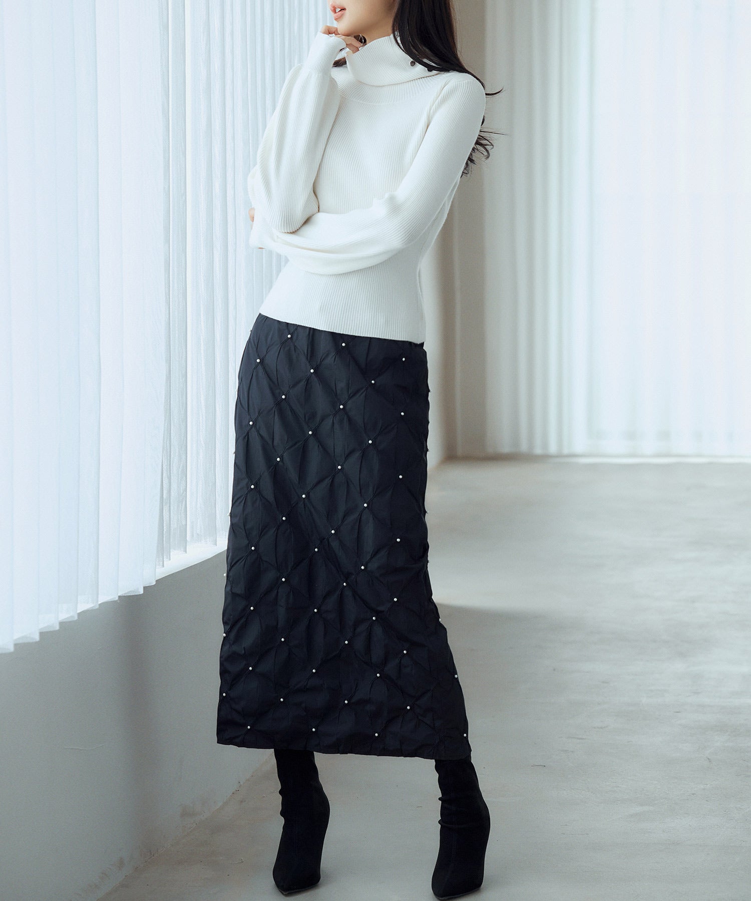 ポワン袖2wayネックニットプルオーバーsdp8046 アイボリー