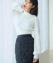 ポワン袖2wayネックニットプルオーバーsdp8046 アイボリー