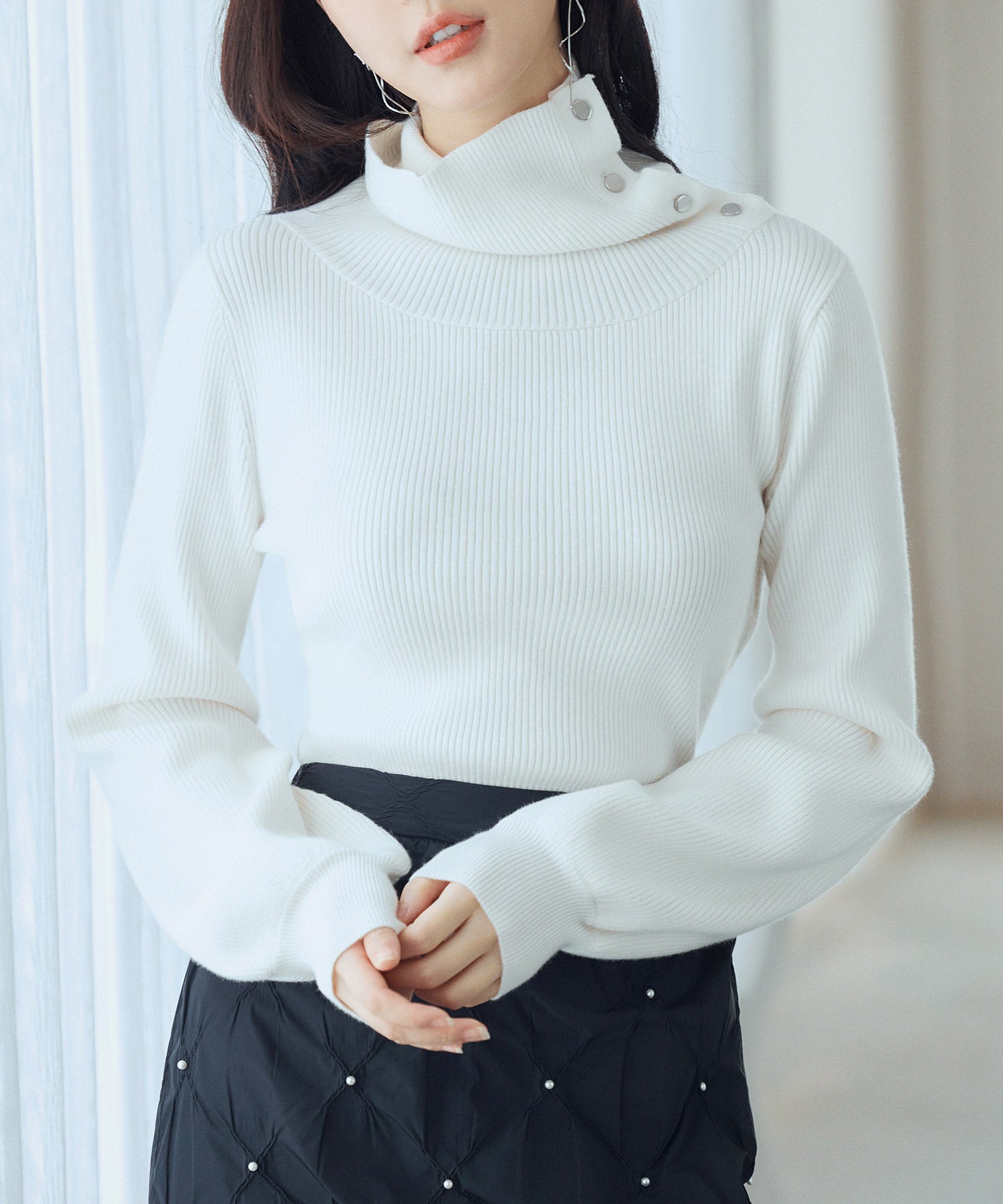 ポワン袖2wayネックニットプルオーバーsdp8046 アイボリー