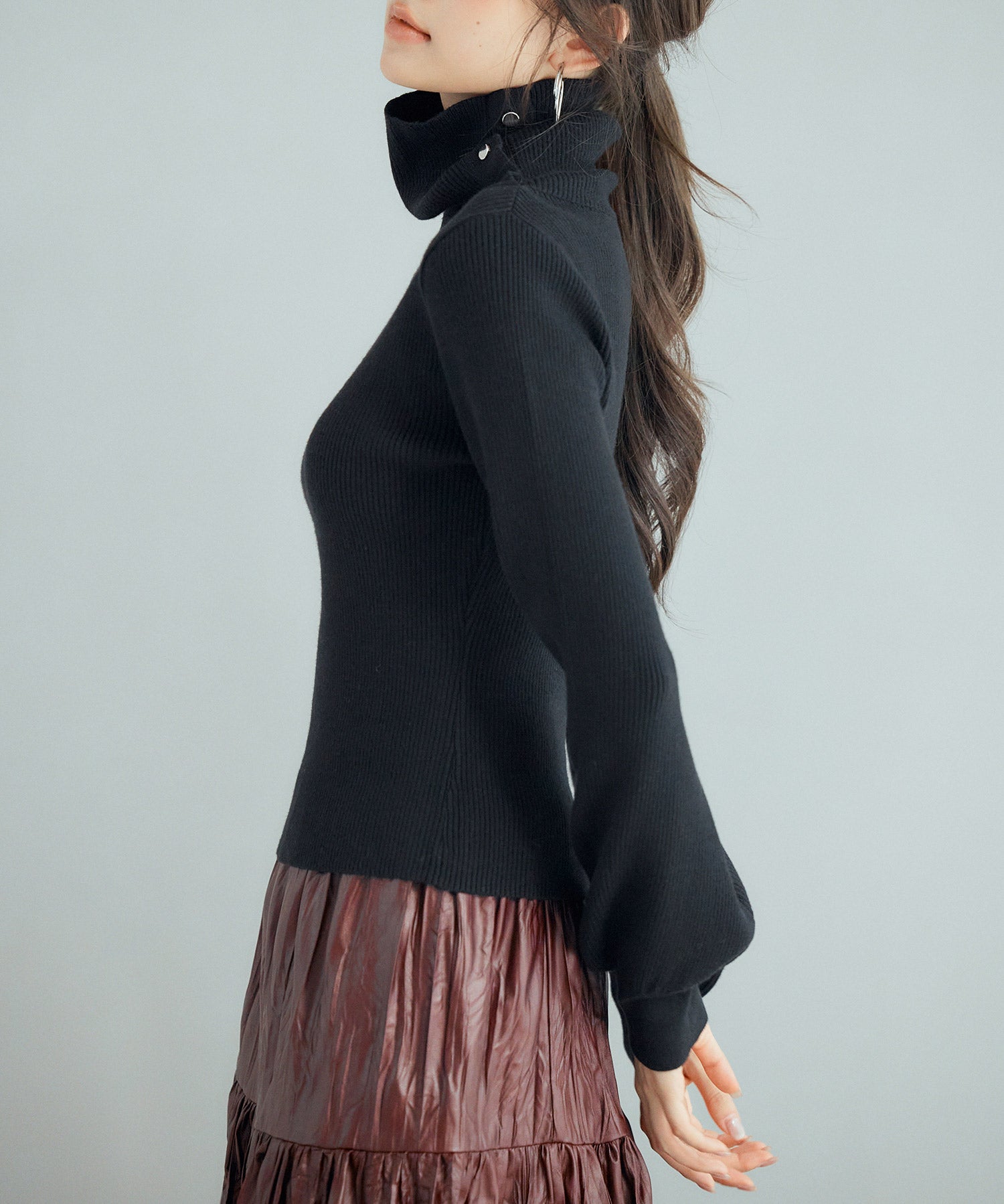 ポワン袖2wayネックニットプルオーバーsdp8046 ブラック