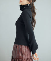 ポワン袖2wayネックニットプルオーバーsdp8046 ブラック