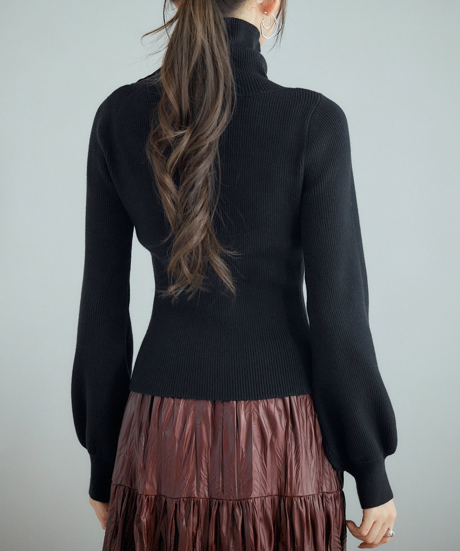 ポワン袖2wayネックニットプルオーバーsdp8046 ブラック