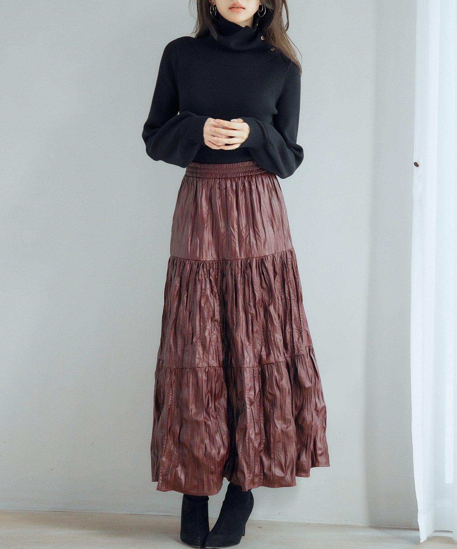 ポワン袖2wayネックニットプルオーバーsdp8046 ブラック