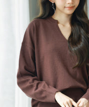 キーネックドロップショルダーニットsdp8047 ダークブラウン