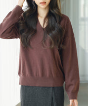 キーネックドロップショルダーニットsdp8047 ダークブラウン