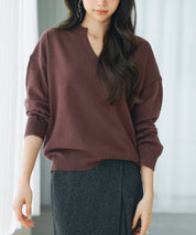 キーネックドロップショルダーニットsdp8047 ダークブラウン