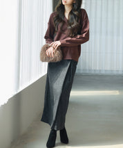 キーネックドロップショルダーニットsdp8047 ダークブラウン