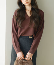 キーネックドロップショルダーニットsdp8047 ダークブラウン