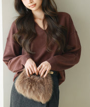 キーネックドロップショルダーニットsdp8047 ダークブラウン