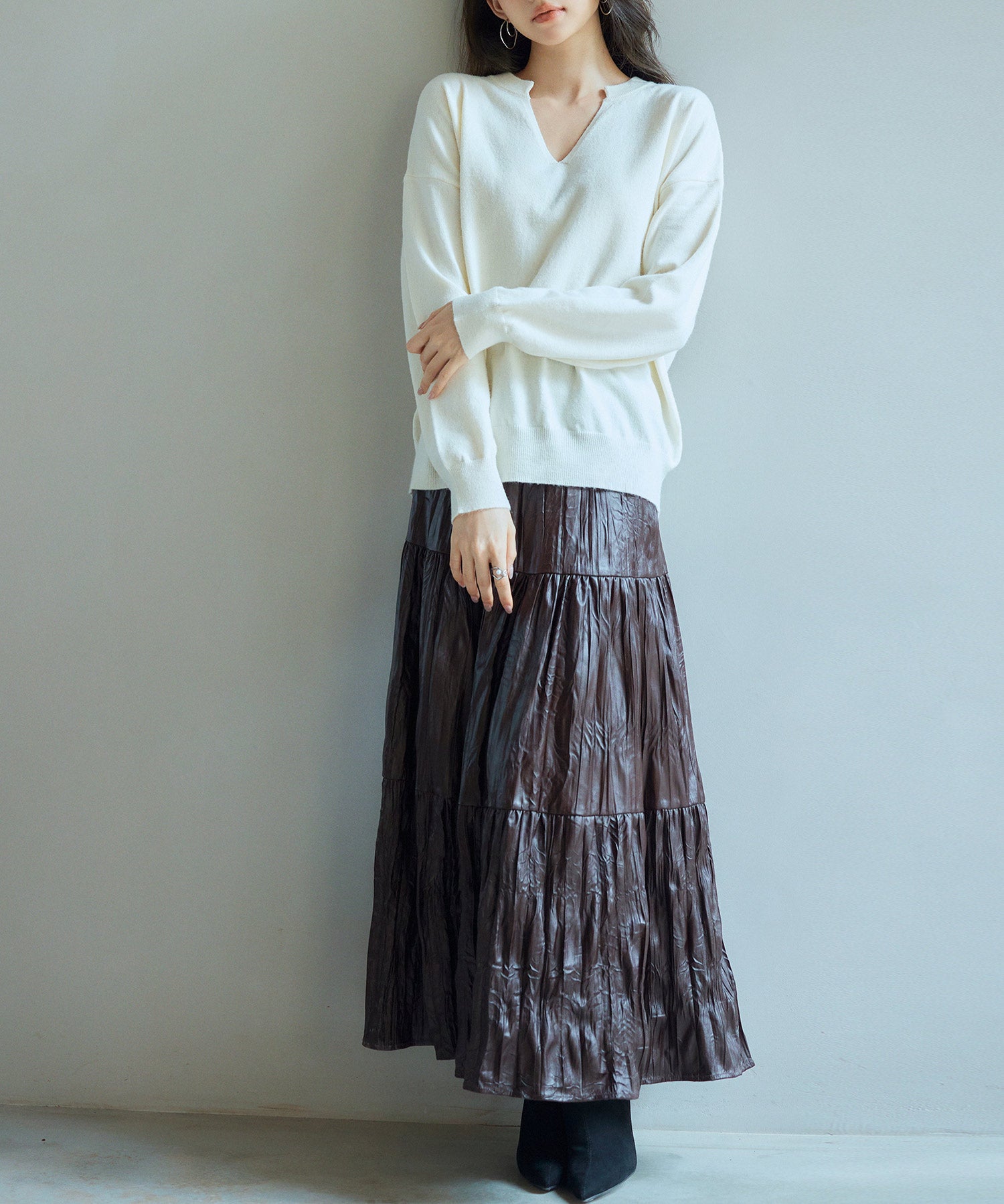 キーネックドロップショルダーニットsdp8047 アイボリー