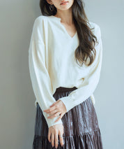 キーネックドロップショルダーニットsdp8047 アイボリー